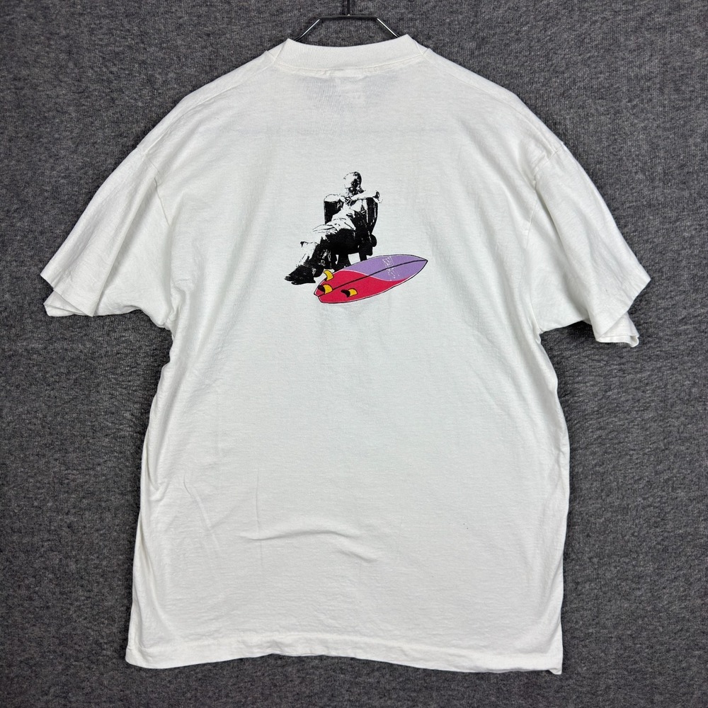 Vintage 90s BHAB Surf Skate Shirt XL Single Stitch USA Made White Graphic Tee